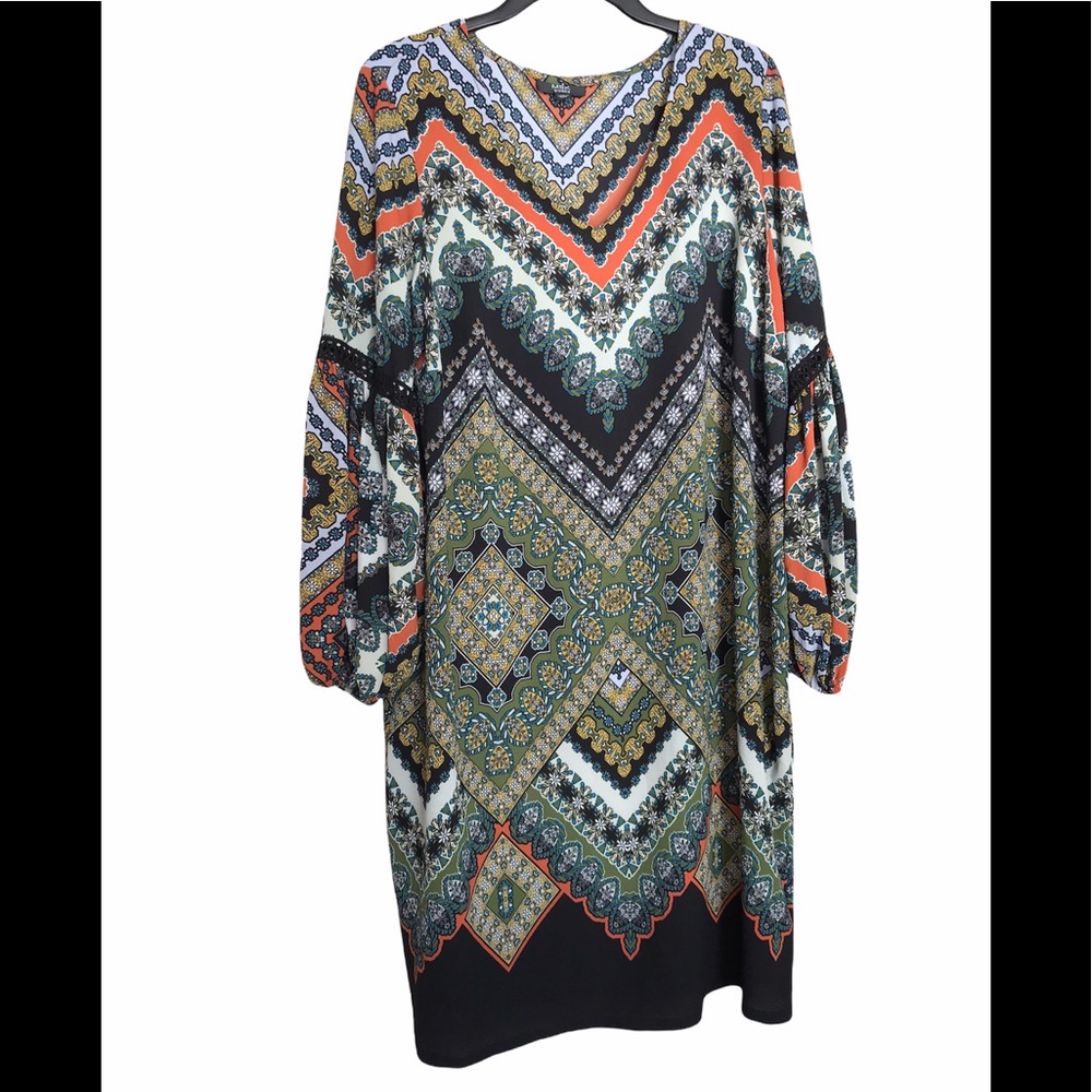MSK Women BoHo Print Shift Dress Size:1X